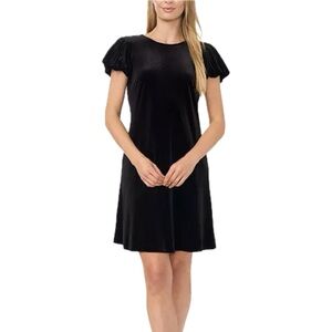 Cece Puff Sleeve Midi Dress in Black Velvet